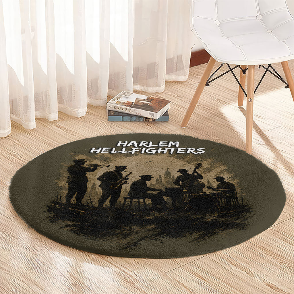 Harlem Hellfighters WWI Soldier Round Carpet Vintage Military Hero Jazz Band Silhouette Art
