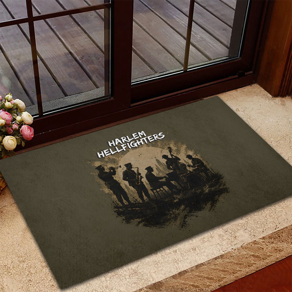 Harlem Hellfighters WWI Soldier Rubber Doormat Vintage Military Hero Jazz Band Silhouette Art