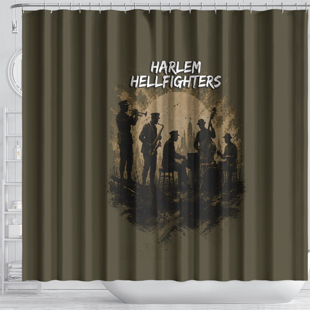 Harlem Hellfighters WWI Soldier Shower Curtain Vintage Military Hero Jazz Band Silhouette Art