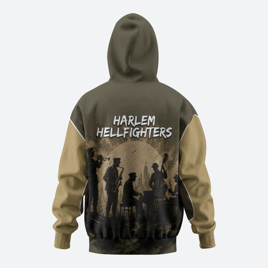 Harlem Hellfighters WWI Soldier Zip Hoodie Vintage Military Hero Jazz Band Silhouette Art