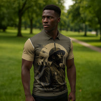 Harlem Hellfighters WWI Soldier Zipper Polo Shirt Vintage Military Hero Jazz Band Silhouette Art