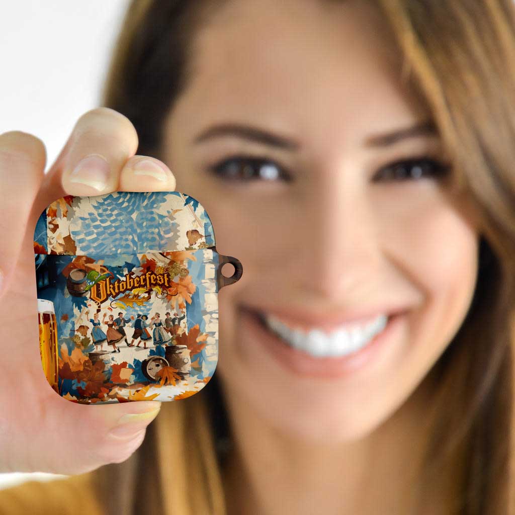 Oktoberfest AirPods Case with Beer Mug Illustration White Diamond Pattern - Wonder Print Shop
