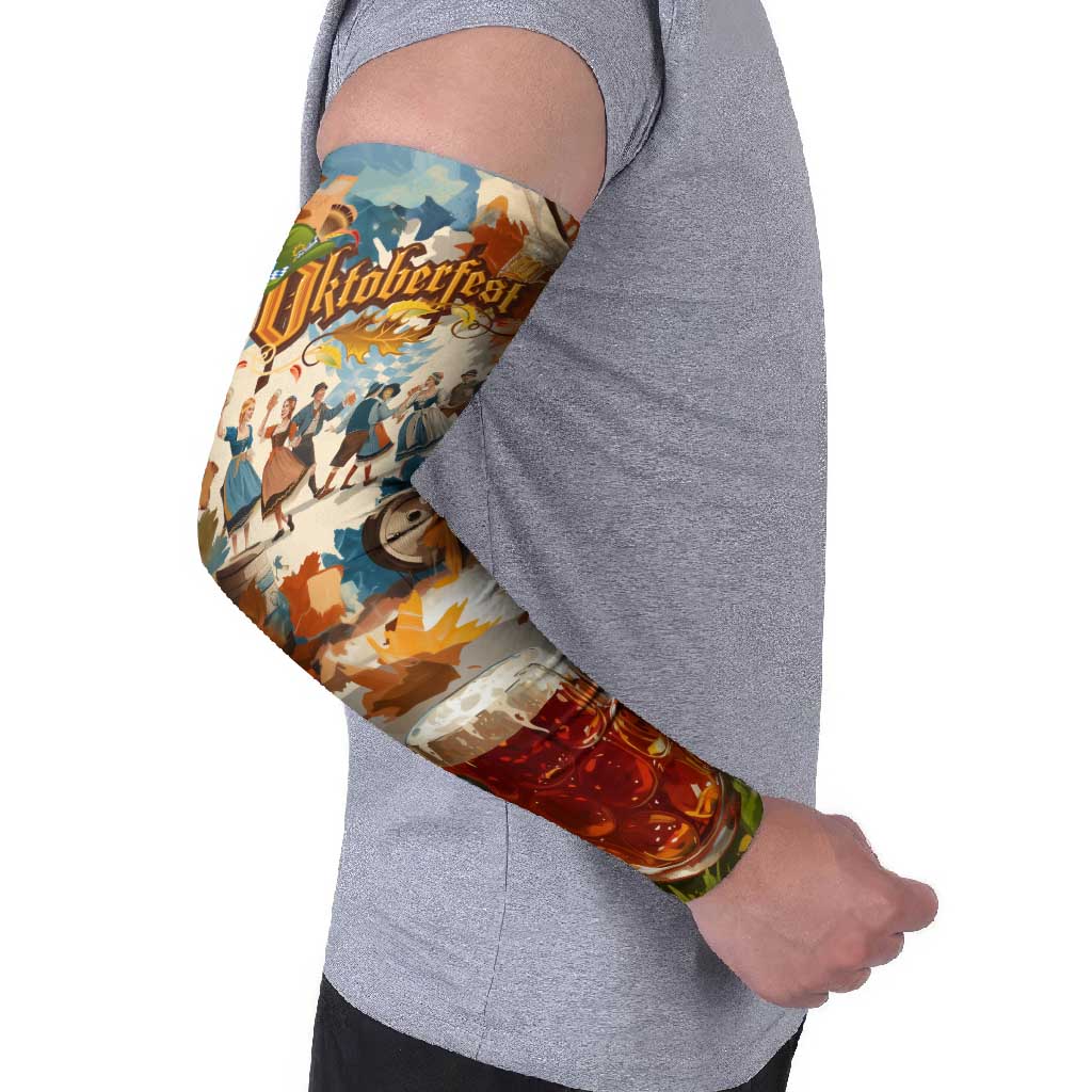 Oktoberfest Arm Sleeves with Beer Mug Illustration White Diamond Pattern - Wonder Print Shop