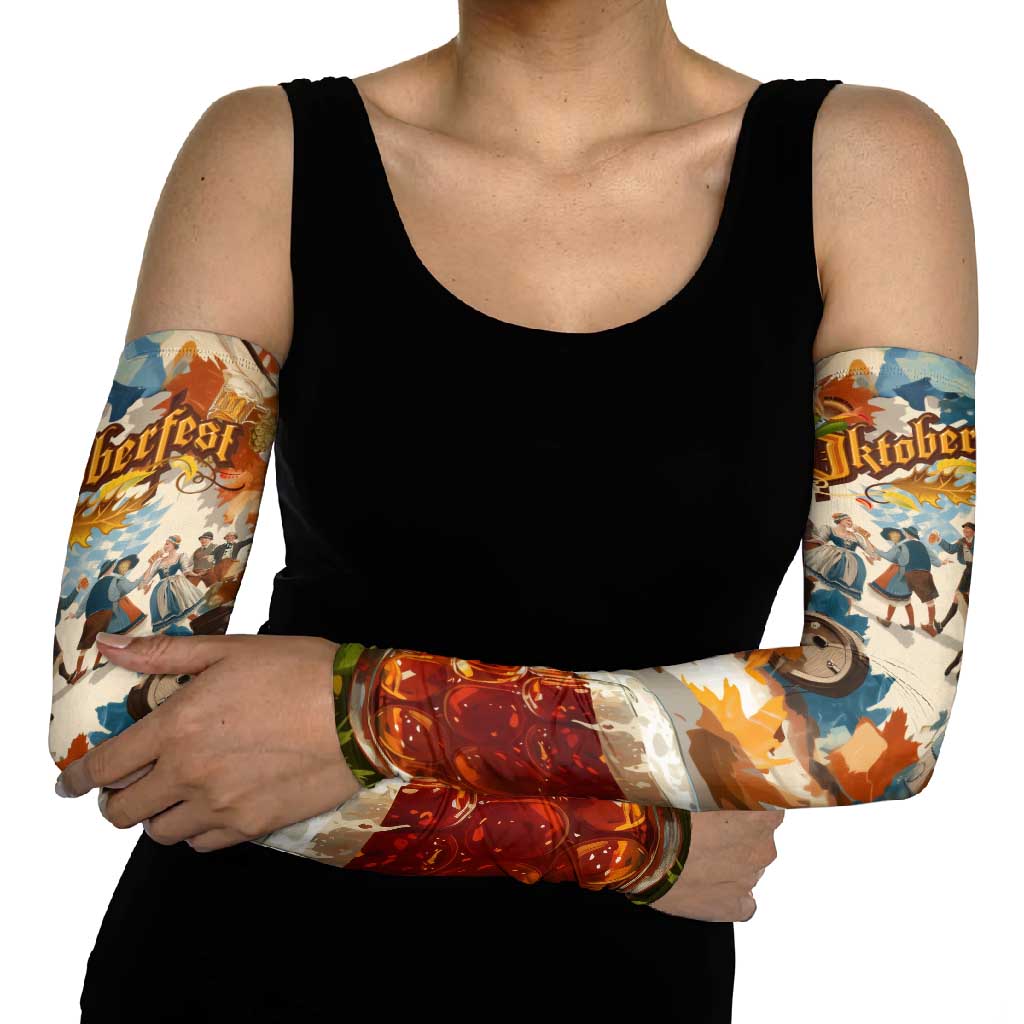 Oktoberfest Arm Sleeves with Beer Mug Illustration White Diamond Pattern - Wonder Print Shop
