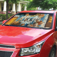 Oktoberfest Auto Sun Shade with Beer Mug Illustration White Diamond Pattern - Wonder Print Shop