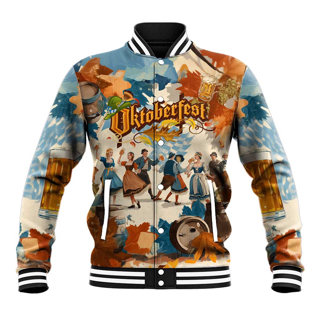 Oktoberfest Baseball Jacket with Beer Mug Illustration White Diamond Pattern - Wonder Print Shop