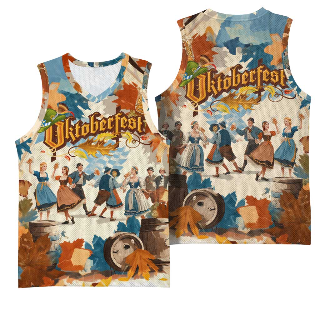 Oktoberfest Basketball Jersey with Beer Mug Illustration White Diamond Pattern - Wonder Print Shop
