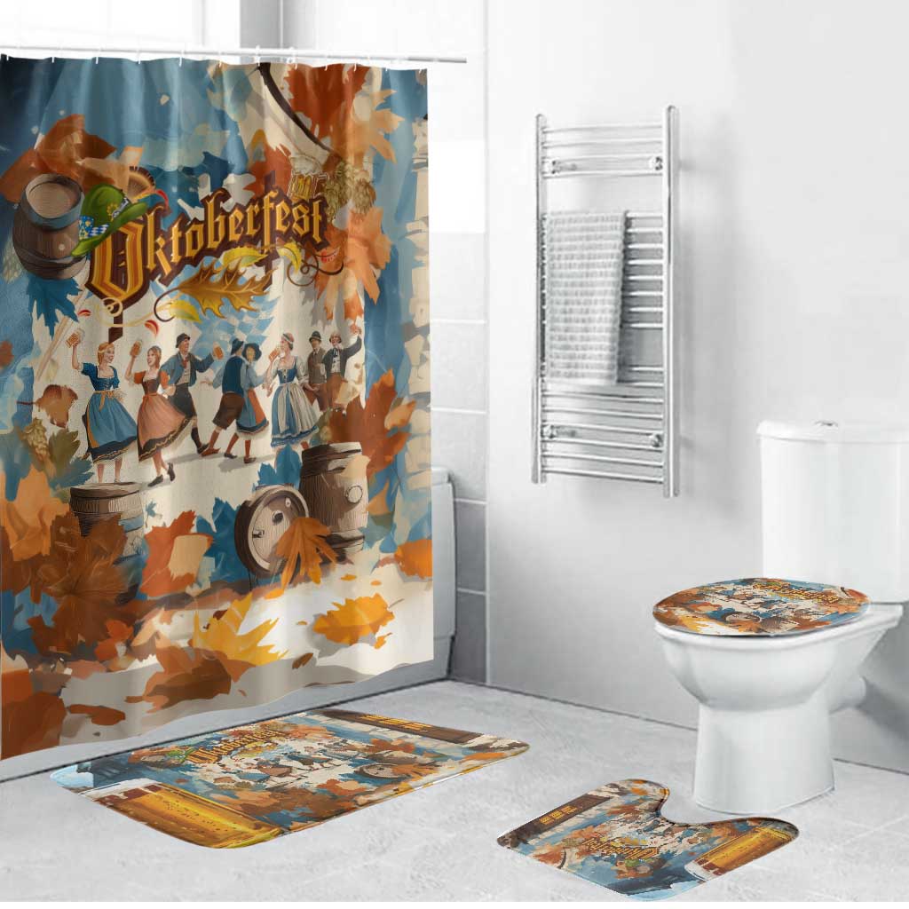 Oktoberfest Bathroom Set with Beer Mug Illustration White Diamond Pattern - Wonder Print Shop