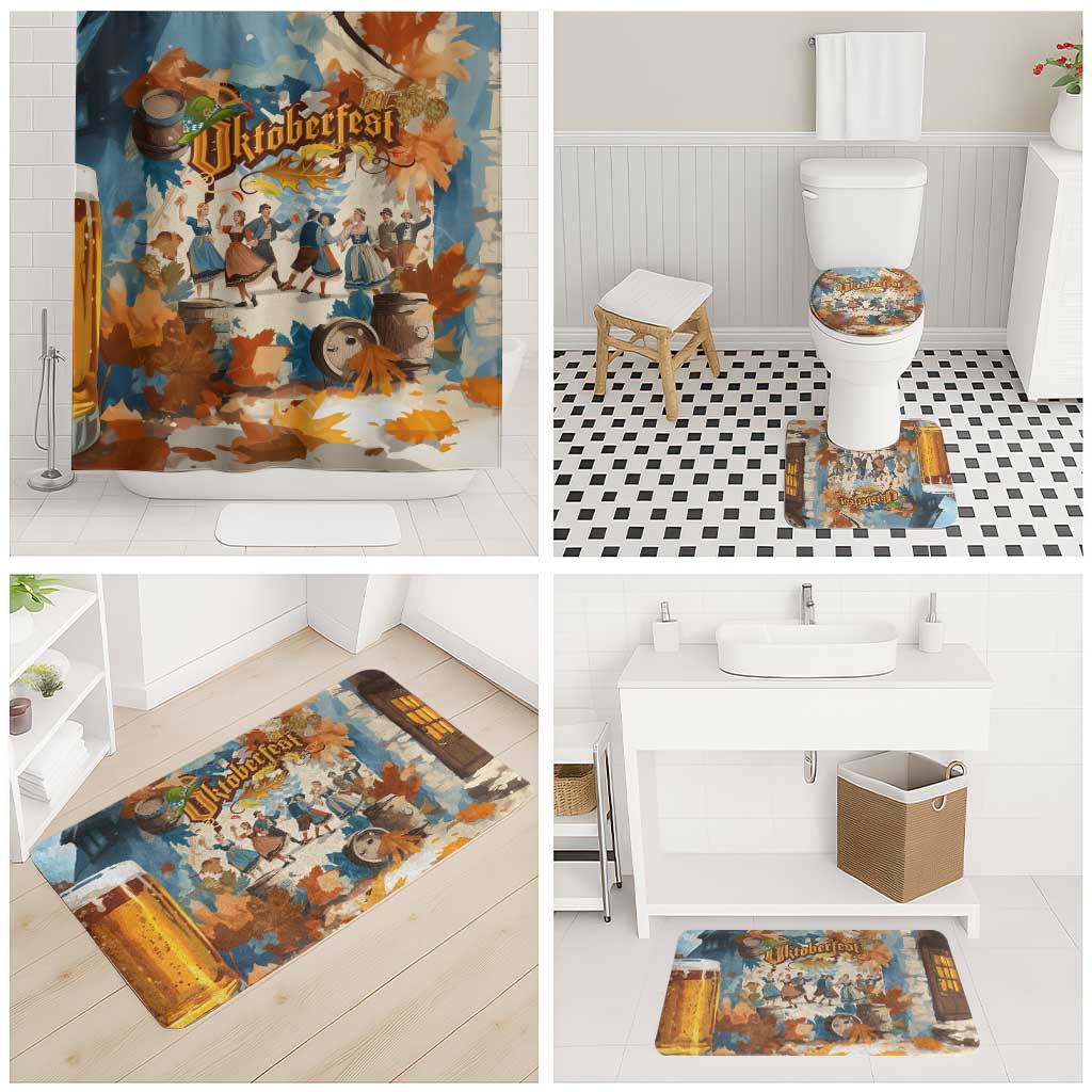 Oktoberfest Bathroom Set with Beer Mug Illustration White Diamond Pattern - Wonder Print Shop