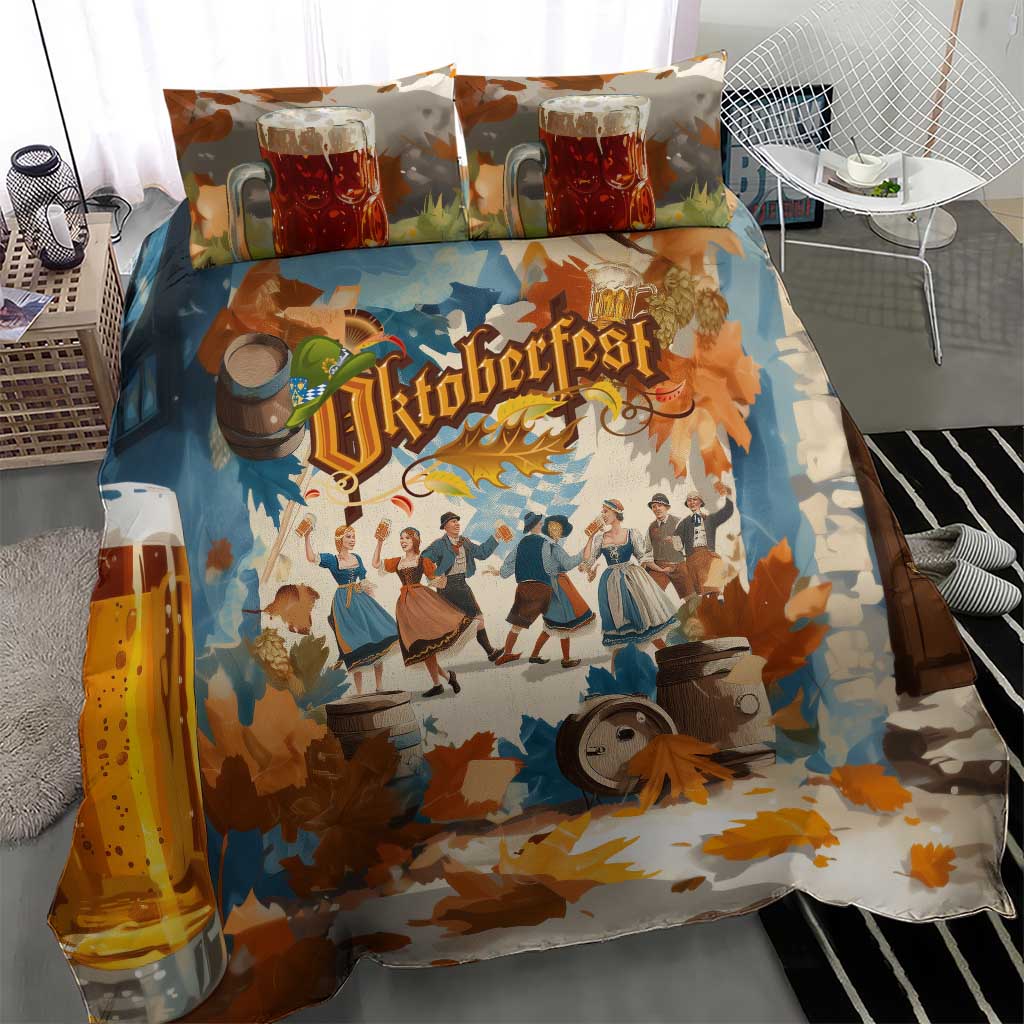 Oktoberfest Bedding Set with Beer Mug Illustration White Diamond Pattern - Wonder Print Shop