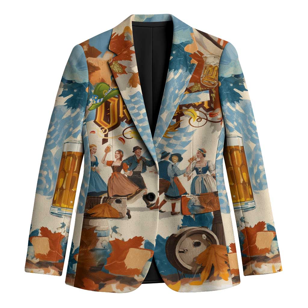 Oktoberfest Blazer with Beer Mug Illustration White Diamond Pattern - Wonder Print Shop
