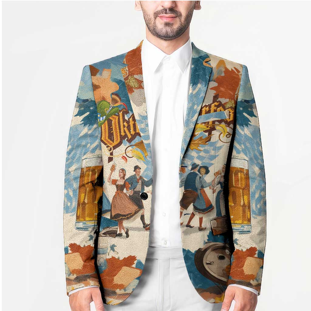 Oktoberfest Blazer with Beer Mug Illustration White Diamond Pattern - Wonder Print Shop