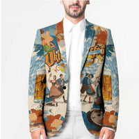 Oktoberfest Blazer with Beer Mug Illustration White Diamond Pattern - Wonder Print Shop