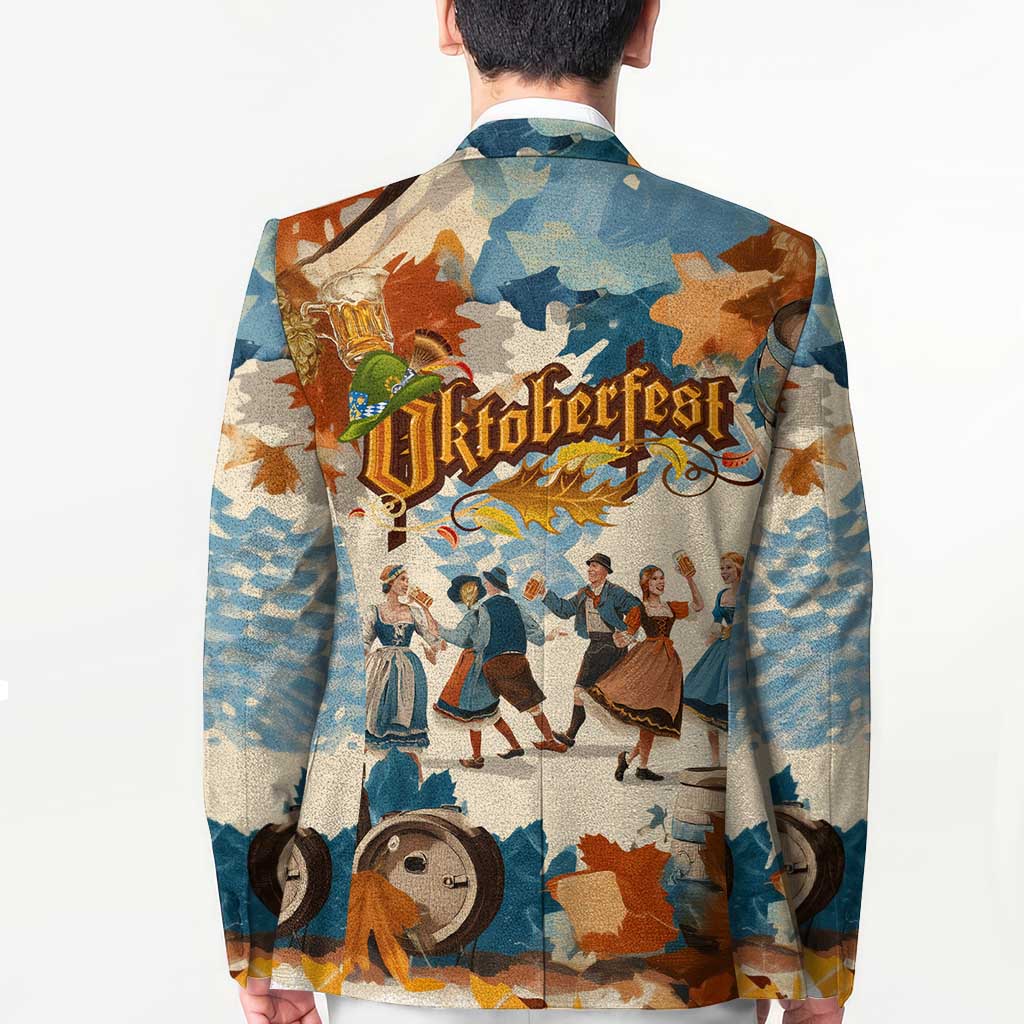 Oktoberfest Blazer with Beer Mug Illustration White Diamond Pattern - Wonder Print Shop