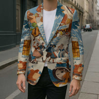 Oktoberfest Blazer with Beer Mug Illustration White Diamond Pattern - Wonder Print Shop