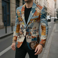 Oktoberfest Blazer with Beer Mug Illustration White Diamond Pattern - Wonder Print Shop