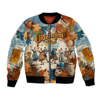 Oktoberfest Bomber Jacket with Beer Mug Illustration White Diamond Pattern - Wonder Print Shop
