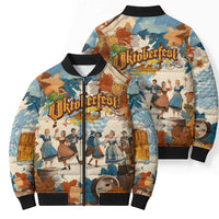 Oktoberfest Bomber Puffer Jacket with Beer Mug Illustration White Diamond Pattern - Wonder Print Shop
