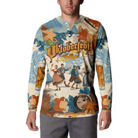 Oktoberfest Button Sweatshirt with Beer Mug Illustration White Diamond Pattern - Wonder Print Shop