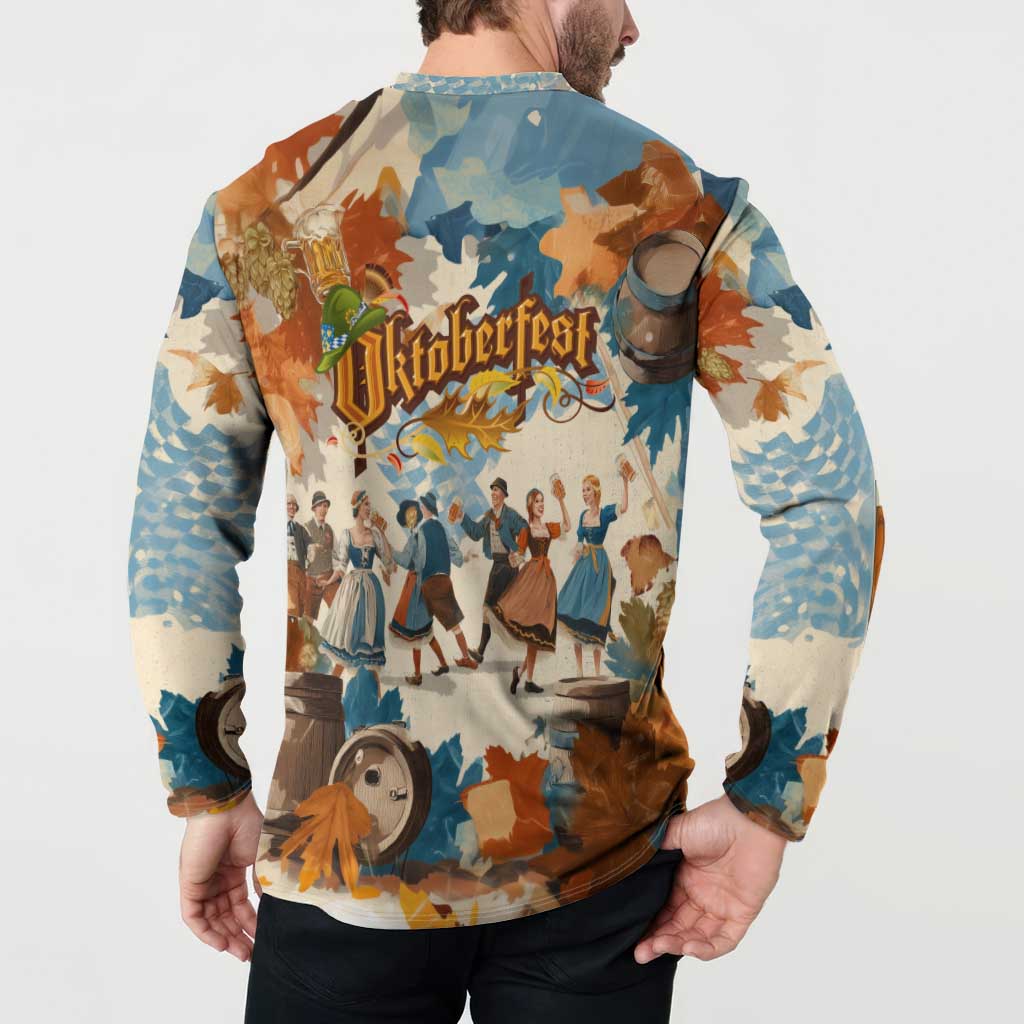Oktoberfest Button Sweatshirt with Beer Mug Illustration White Diamond Pattern - Wonder Print Shop