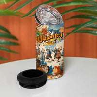Oktoberfest 4 in 1 Can Cooler Tumbler with Beer Mug Illustration White Diamond Pattern - Wonder Print Shop