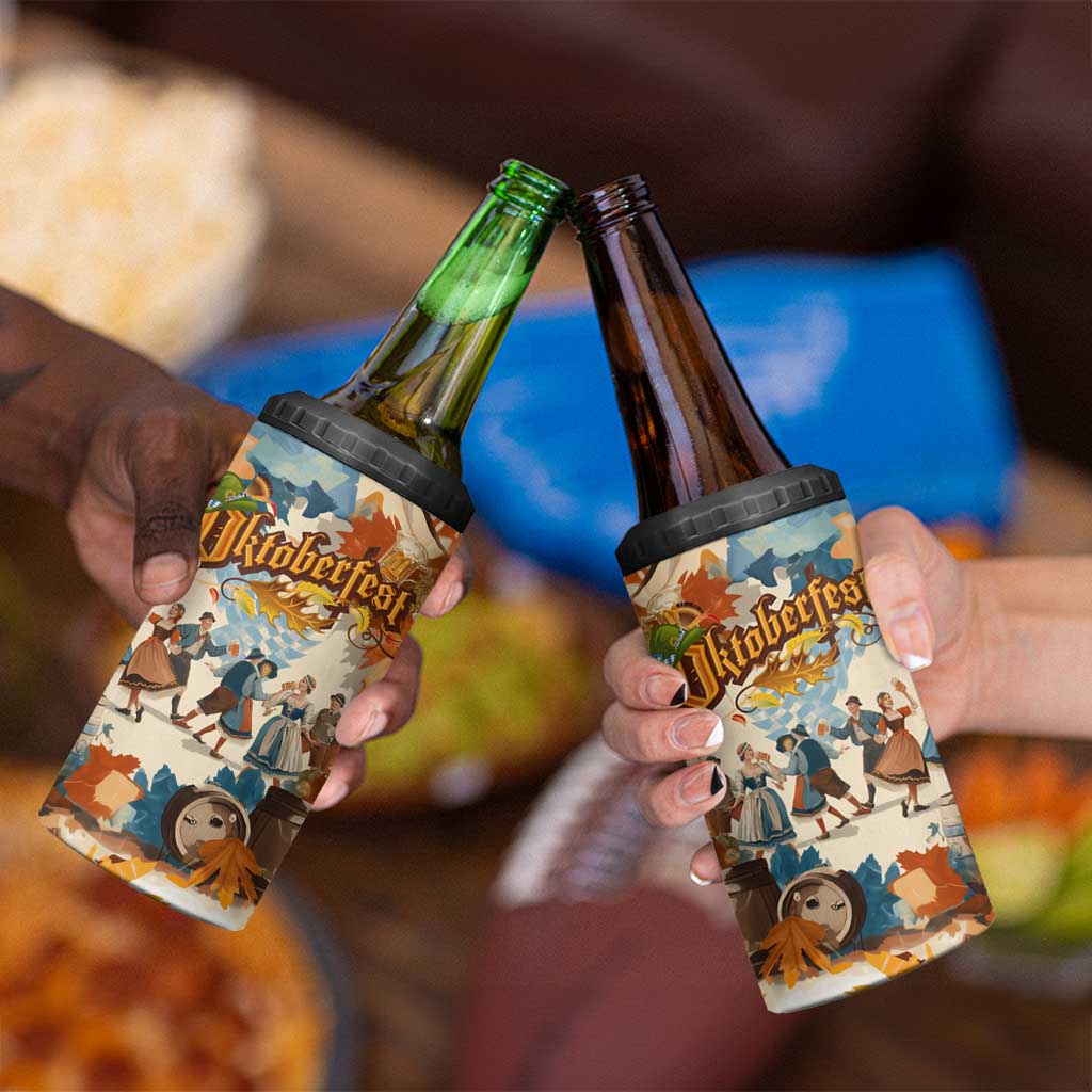 Oktoberfest 4 in 1 Can Cooler Tumbler with Beer Mug Illustration White Diamond Pattern - Wonder Print Shop