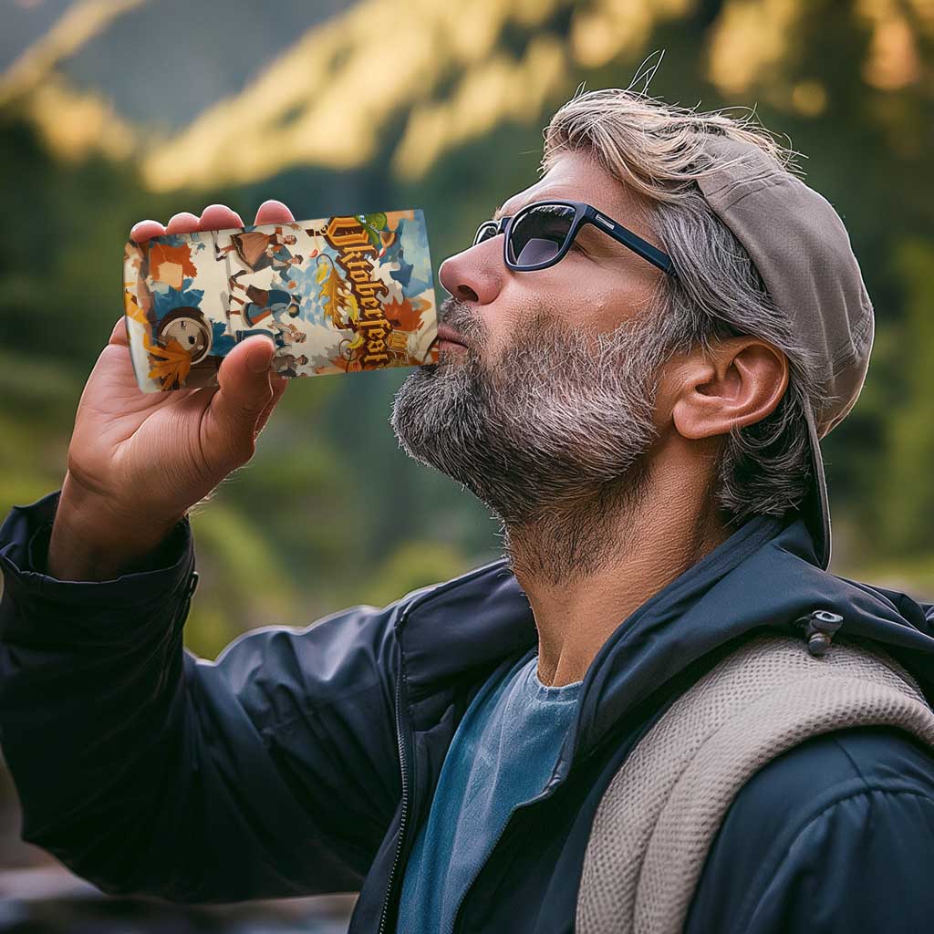 Oktoberfest 4 in 1 Can Cooler Tumbler with Beer Mug Illustration White Diamond Pattern - Wonder Print Shop