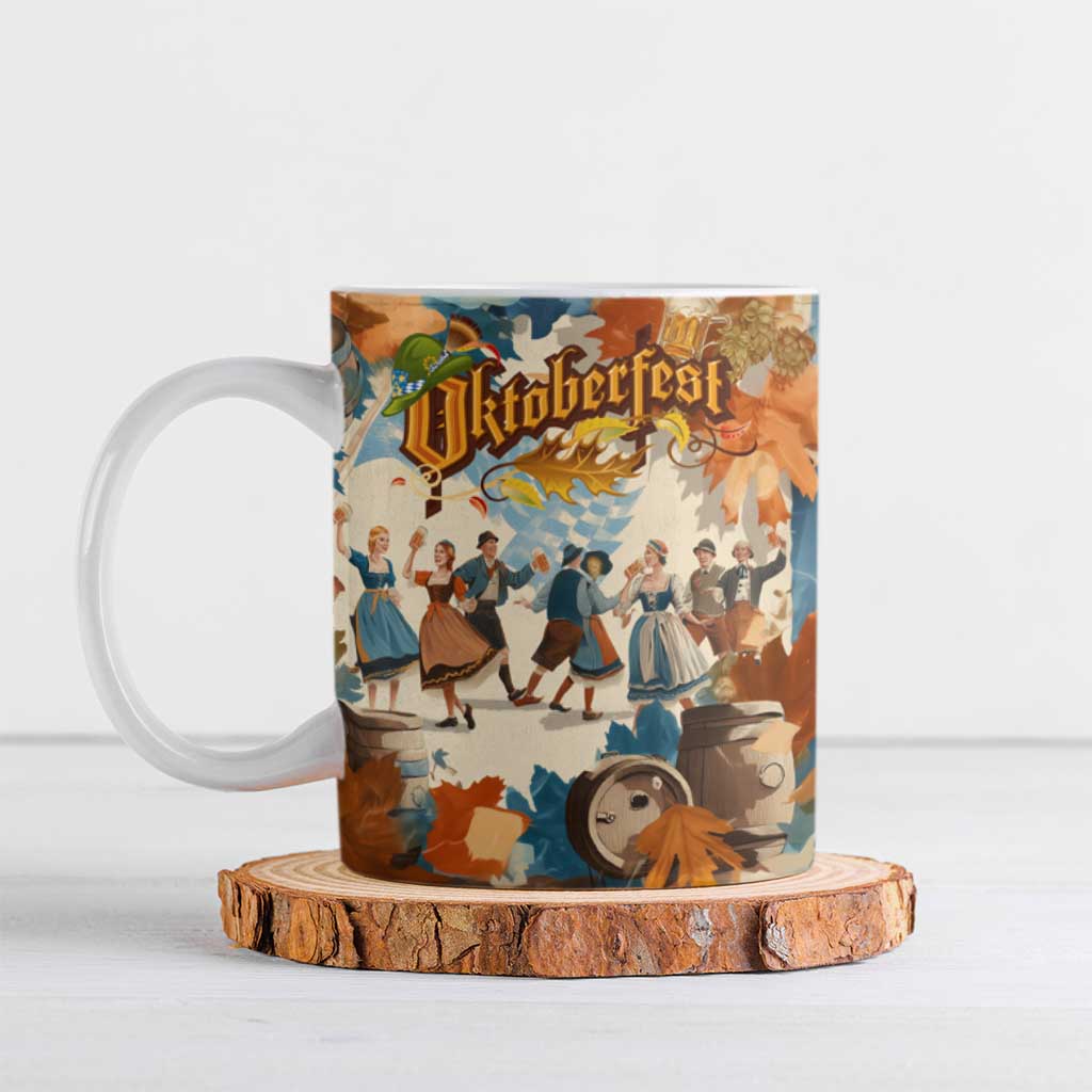 Oktoberfest Ceramic Mug with Beer Mug Illustration White Diamond Pattern - Wonder Print Shop