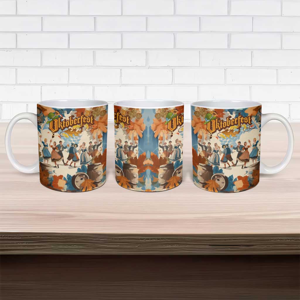 Oktoberfest Ceramic Mug with Beer Mug Illustration White Diamond Pattern - Wonder Print Shop
