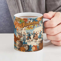 Oktoberfest Ceramic Mug with Beer Mug Illustration White Diamond Pattern - Wonder Print Shop