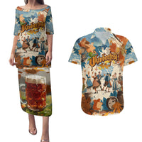 Oktoberfest Couples Matching Puletasi and Hawaiian Shirt with Beer Mug Illustration White Diamond Pattern - Wonder Print Shop