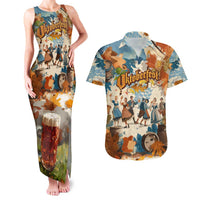 Oktoberfest Couples Matching Tank Maxi Dress and Hawaiian Shirt with Beer Mug Illustration White Diamond Pattern - Wonder Print Shop