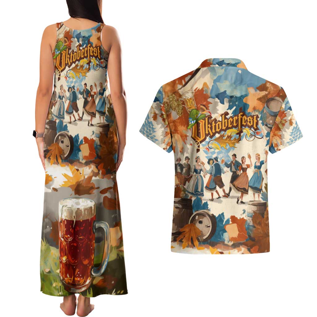 Oktoberfest Couples Matching Tank Maxi Dress and Hawaiian Shirt with Beer Mug Illustration White Diamond Pattern - Wonder Print Shop