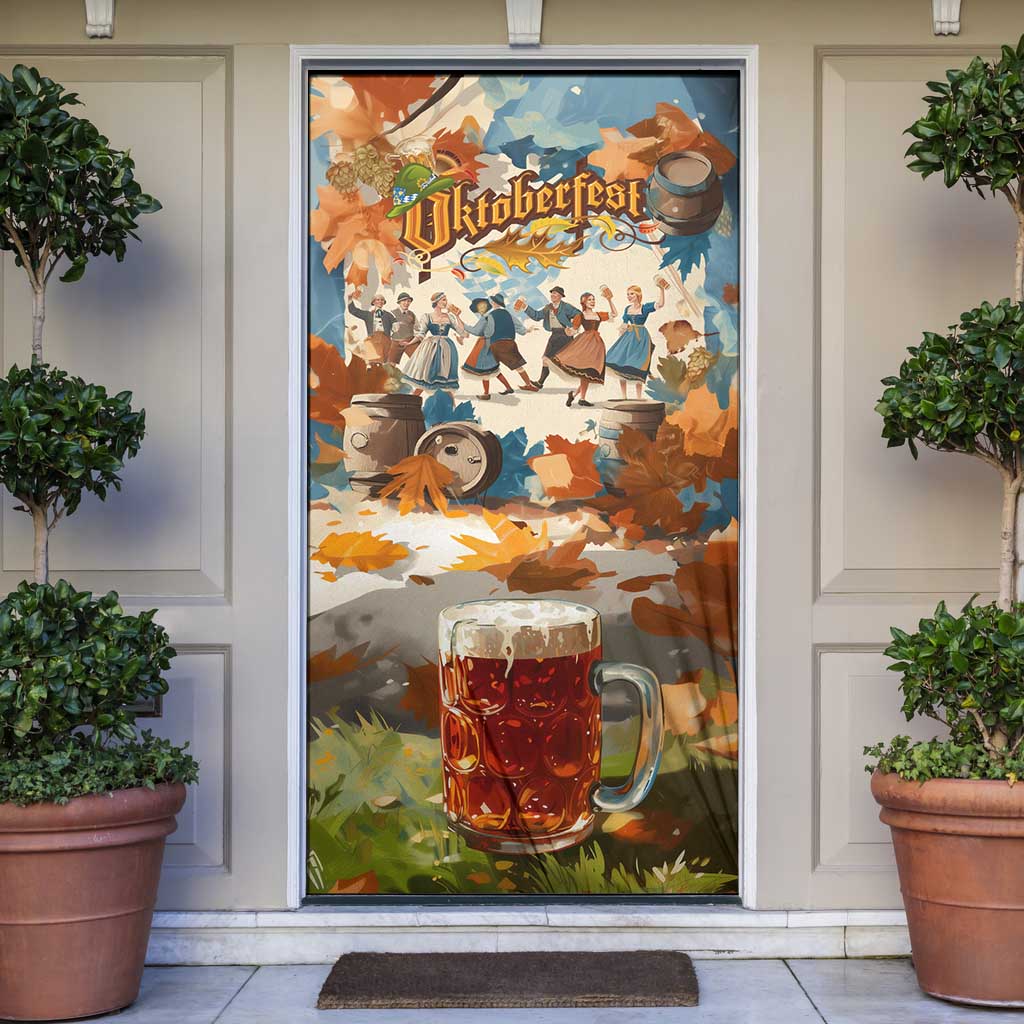 Oktoberfest Door Cover with Beer Mug Illustration White Diamond Pattern - Wonder Print Shop