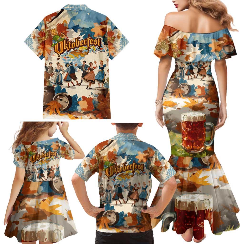 Oktoberfest Family Matching Mermaid Dress and Hawaiian Shirt with Beer Mug Illustration White Diamond Pattern - Wonder Print Shop