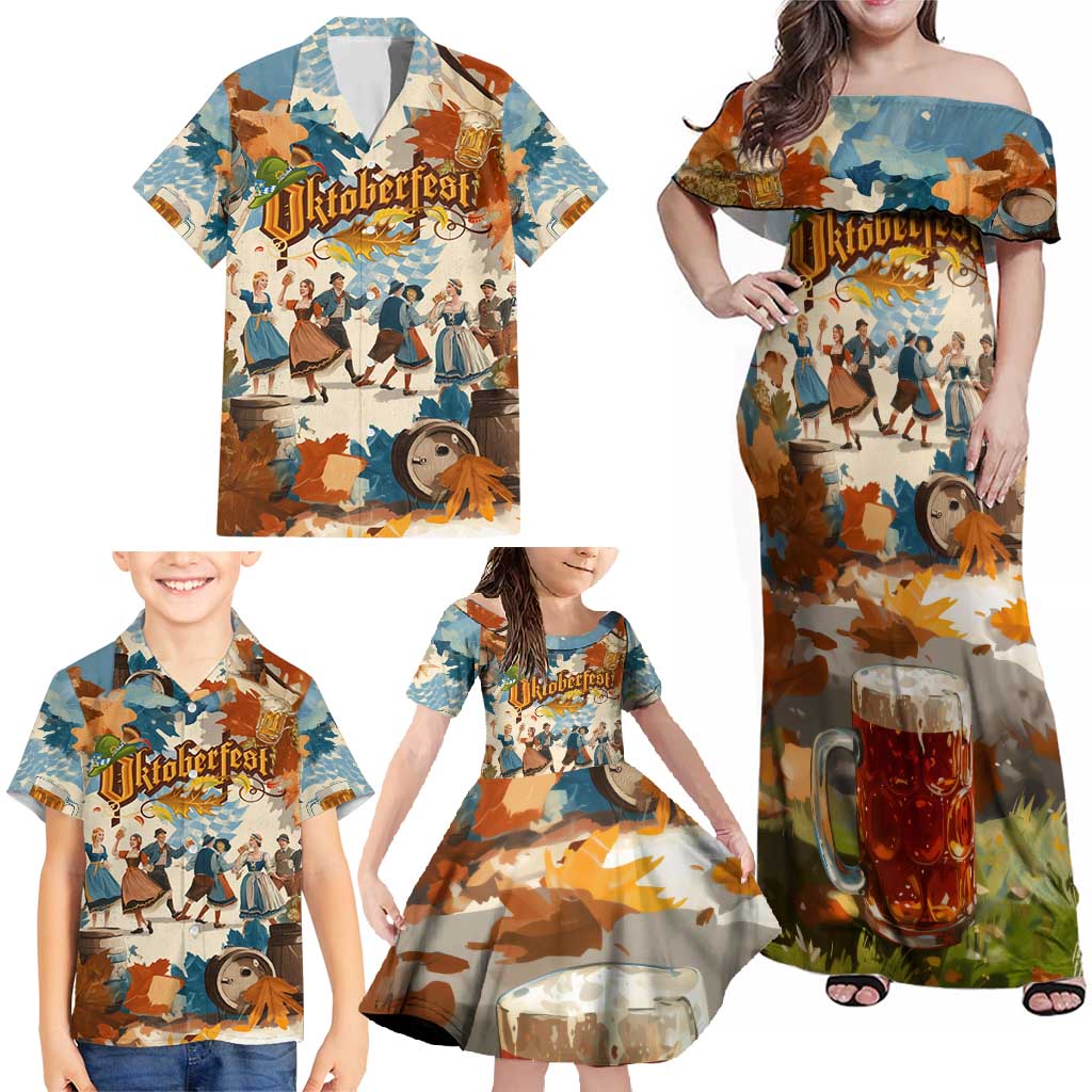 Oktoberfest Family Matching Off Shoulder Maxi Dress and Hawaiian Shirt with Beer Mug Illustration White Diamond Pattern - Wonder Print Shop