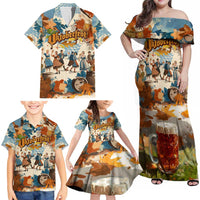 Oktoberfest Family Matching Off Shoulder Maxi Dress and Hawaiian Shirt with Beer Mug Illustration White Diamond Pattern - Wonder Print Shop