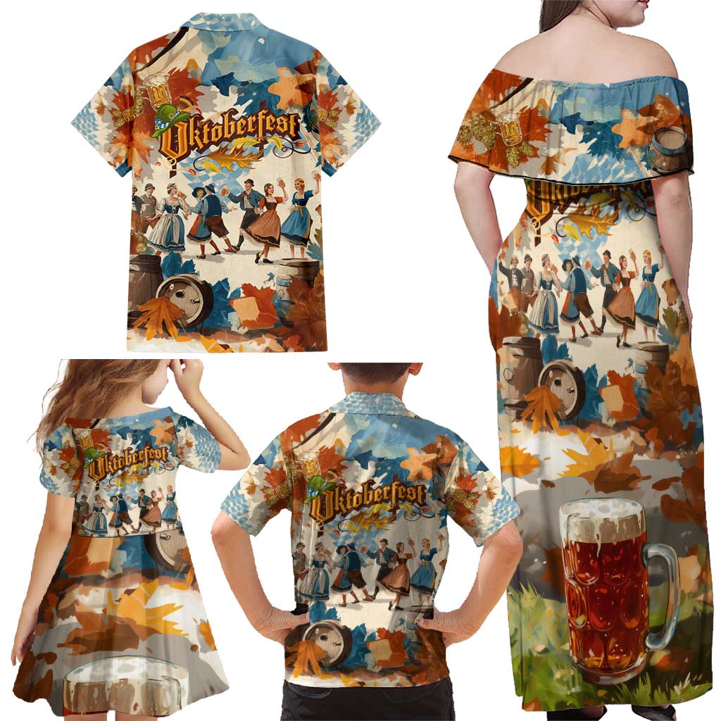 Oktoberfest Family Matching Off Shoulder Maxi Dress and Hawaiian Shirt with Beer Mug Illustration White Diamond Pattern - Wonder Print Shop