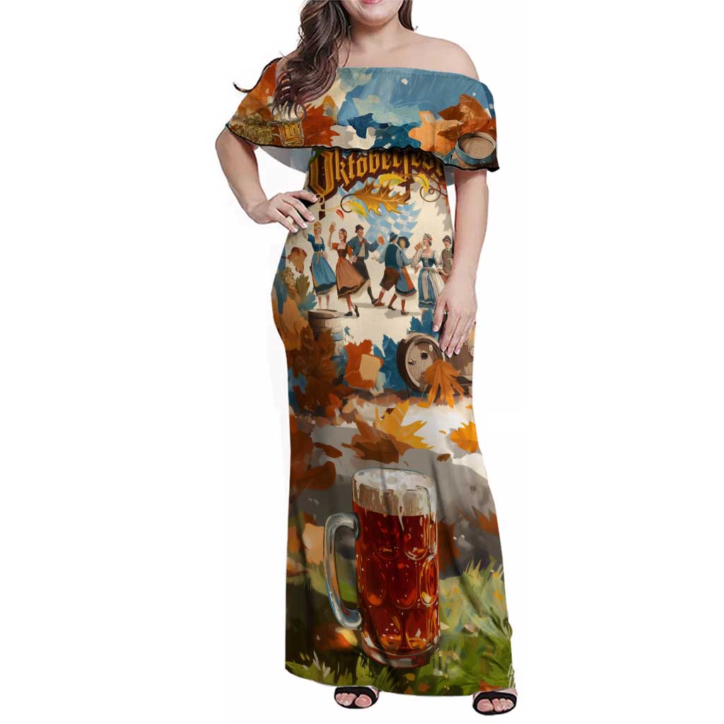 Oktoberfest Family Matching Off Shoulder Maxi Dress and Hawaiian Shirt with Beer Mug Illustration White Diamond Pattern - Wonder Print Shop
