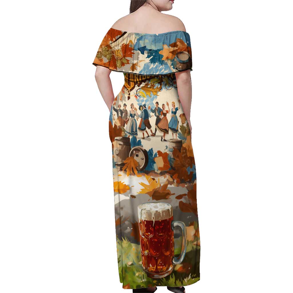 Oktoberfest Family Matching Off Shoulder Maxi Dress and Hawaiian Shirt with Beer Mug Illustration White Diamond Pattern - Wonder Print Shop