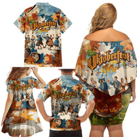 Oktoberfest Family Matching Off Shoulder Short Dress and Hawaiian Shirt with Beer Mug Illustration White Diamond Pattern - Wonder Print Shop