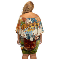 Oktoberfest Family Matching Off Shoulder Short Dress and Hawaiian Shirt with Beer Mug Illustration White Diamond Pattern - Wonder Print Shop