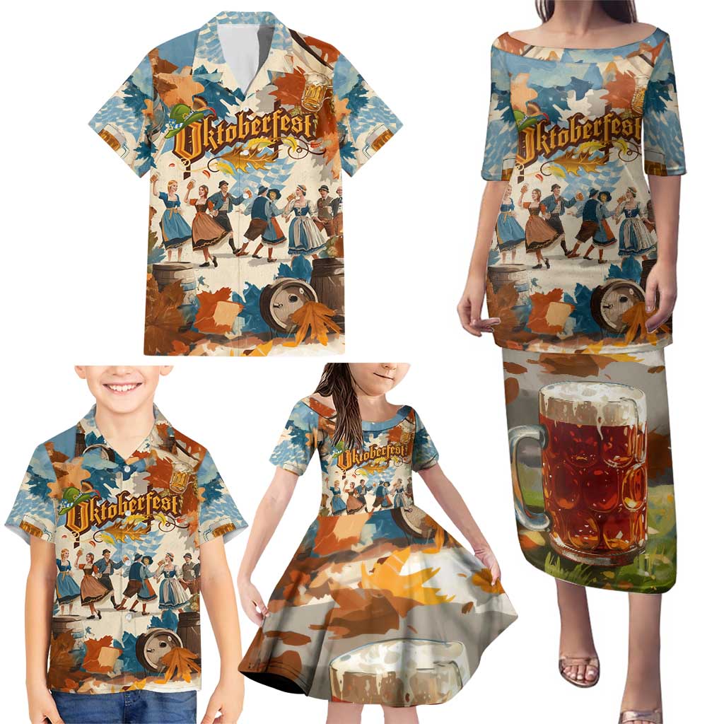 Oktoberfest Family Matching Puletasi and Hawaiian Shirt with Beer Mug Illustration White Diamond Pattern - Wonder Print Shop