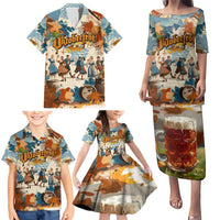 Oktoberfest Family Matching Puletasi and Hawaiian Shirt with Beer Mug Illustration White Diamond Pattern - Wonder Print Shop
