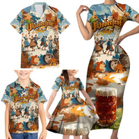Oktoberfest Family Matching Short Sleeve Bodycon Dress and Hawaiian Shirt with Beer Mug Illustration White Diamond Pattern - Wonder Print Shop