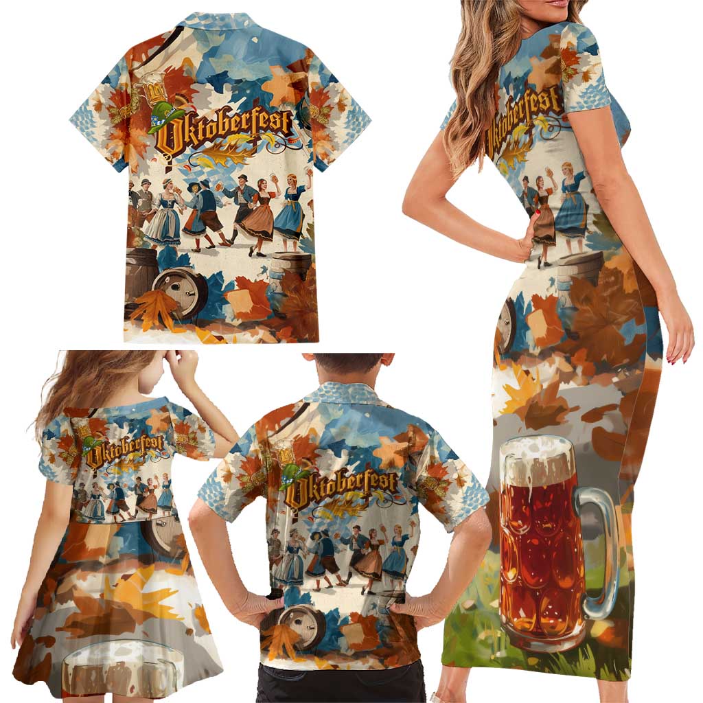 Oktoberfest Family Matching Short Sleeve Bodycon Dress and Hawaiian Shirt with Beer Mug Illustration White Diamond Pattern - Wonder Print Shop