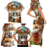 Oktoberfest Family Matching Short Sleeve Bodycon Dress and Hawaiian Shirt with Beer Mug Illustration White Diamond Pattern - Wonder Print Shop