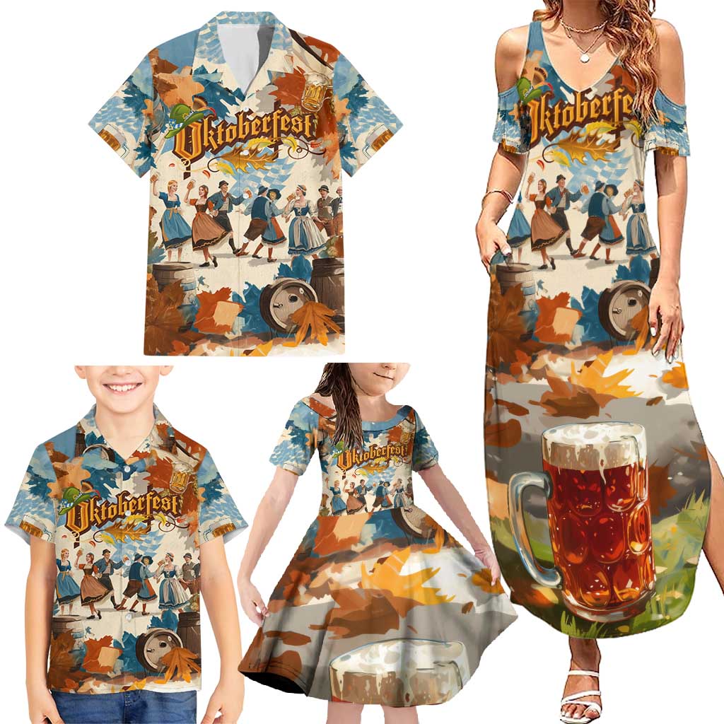 Oktoberfest Family Matching Summer Maxi Dress and Hawaiian Shirt with Beer Mug Illustration White Diamond Pattern - Wonder Print Shop