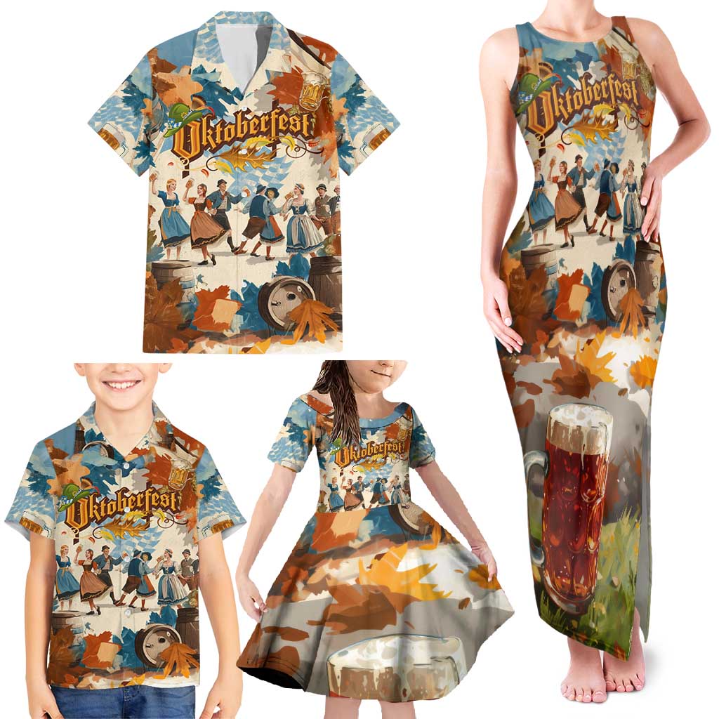 Oktoberfest Family Matching Tank Maxi Dress and Hawaiian Shirt with Beer Mug Illustration White Diamond Pattern - Wonder Print Shop