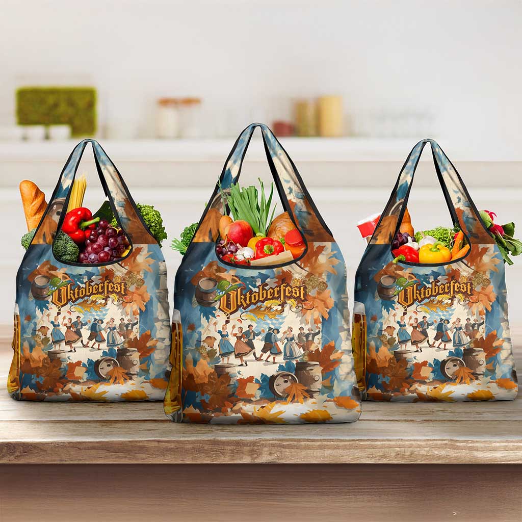 Oktoberfest Grocery Bag with Beer Mug Illustration White Diamond Pattern - Wonder Print Shop